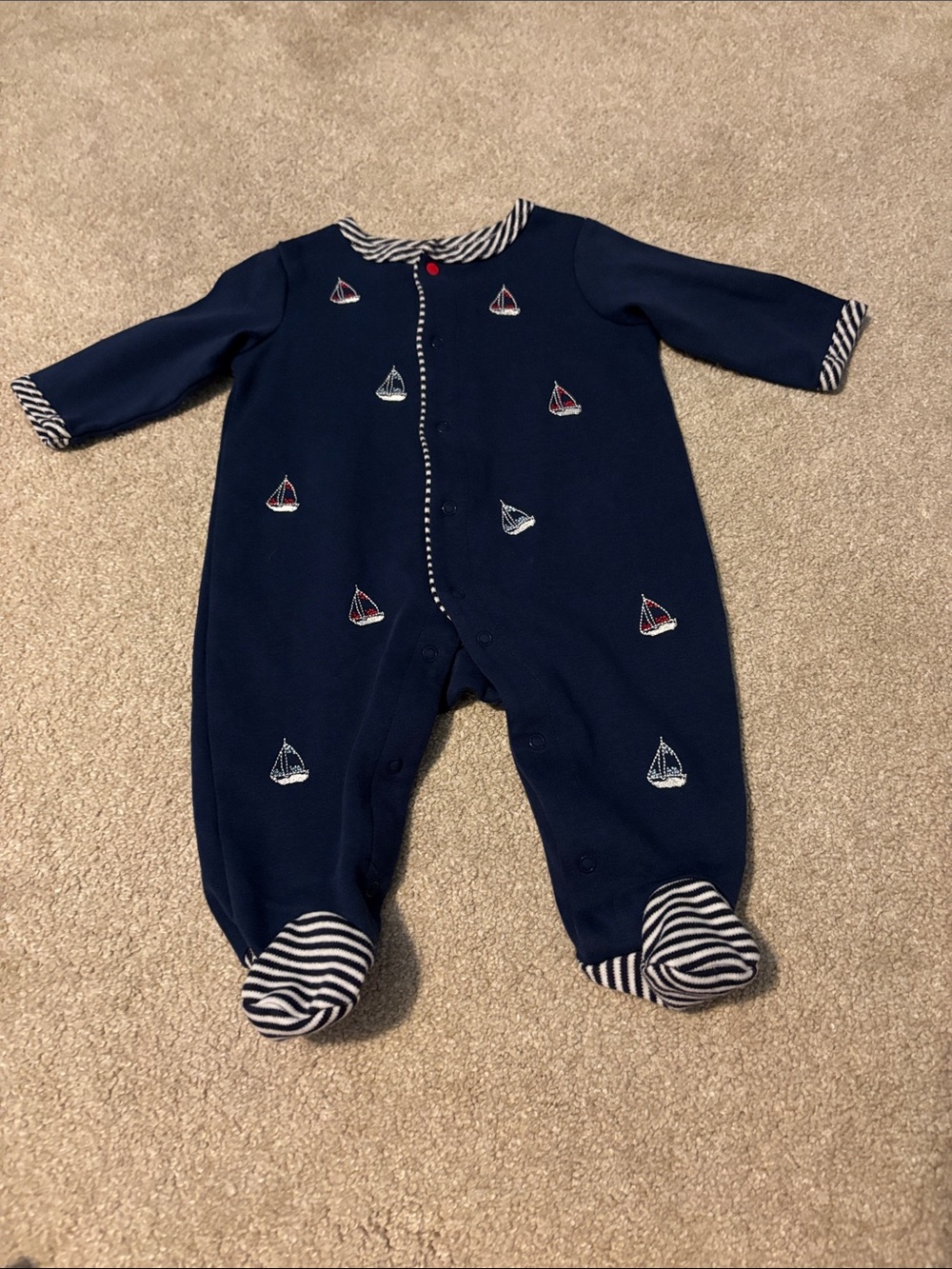 Little Me Navy Sailboat Embroidered Footed One-Piece